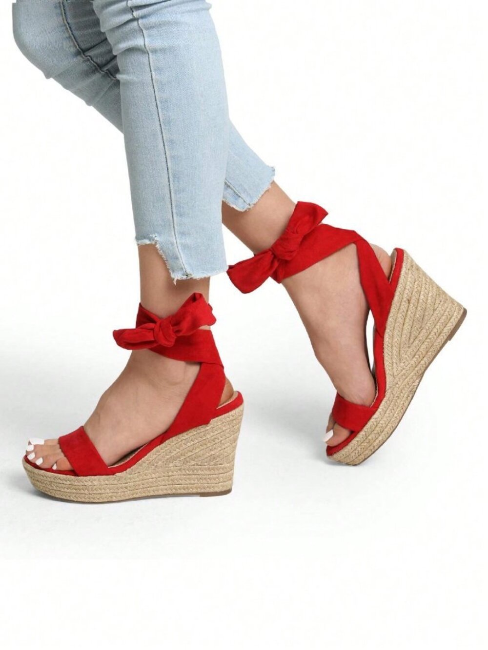 Red Women's Platform  Open Toe Espadrilles Wedges Sandals Shoes - Picture 8 of 8